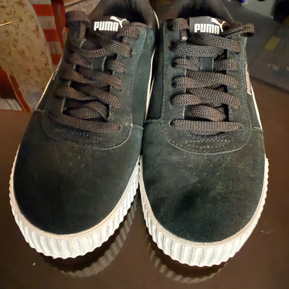 Puma Black Suede Sneakers with White Soles